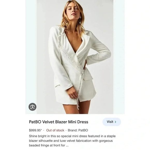 NWT Free People PatBO Velvet Blazer Mini Dress White Beaded Long Sleeve $1000 - Picture 4 of 16